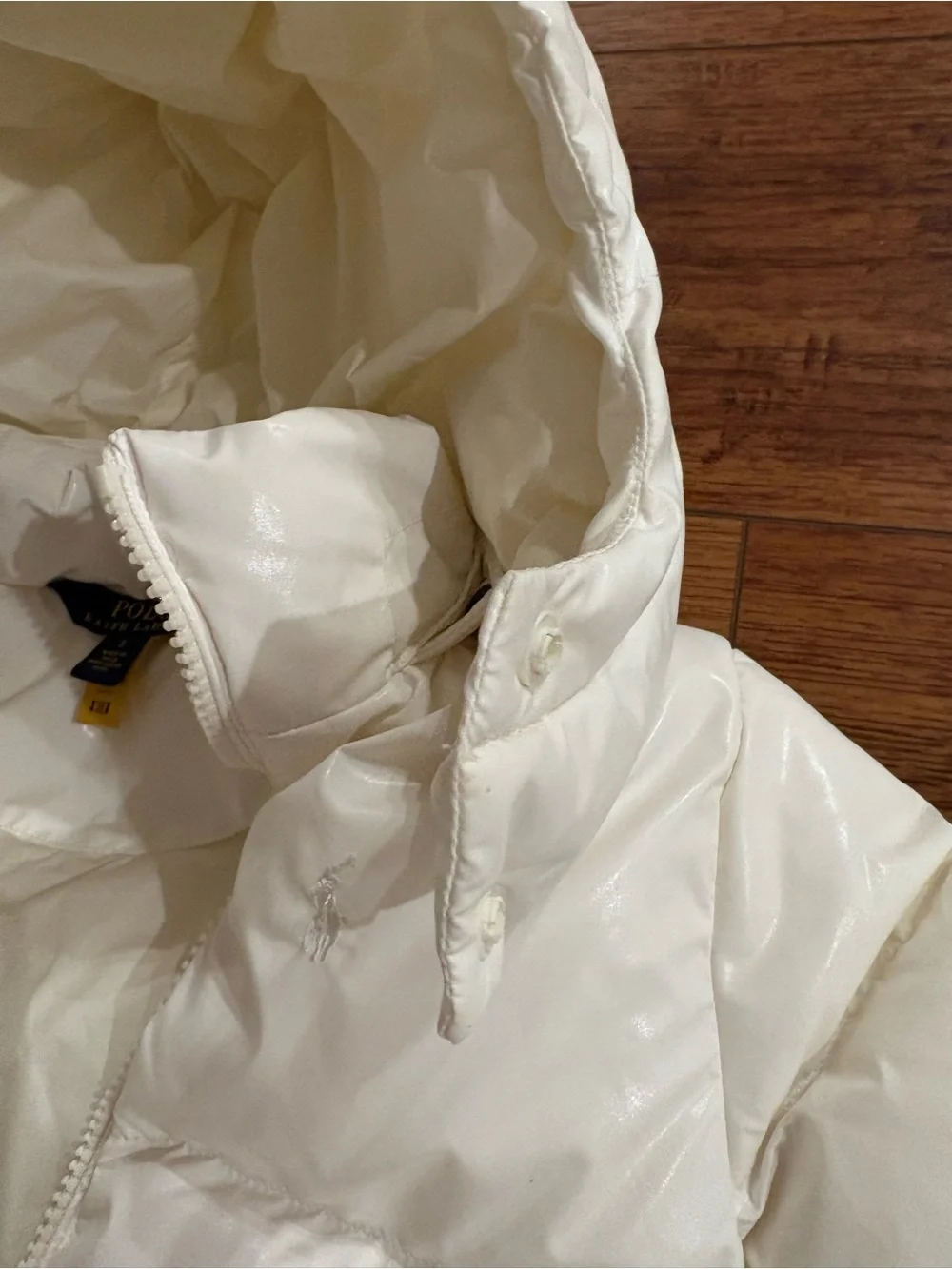 Polo Ralph Lauren Girls Ivory Puffer Jacket Detachable Hood Size 5
